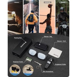 Meeloog Polarized Fit Over Glasses Sunglasses For Men, Rectangle Wrap Around Sun Glasses for Driving Riding Fishing MST0006 (P1 Black Frame/Silver Mirrored Lens)