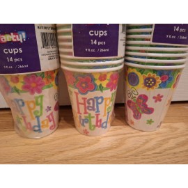 Party! 14 ct Floral Paper Cups for Happy Birthday Butterfly Garden Party 9 oz