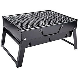 Charcoal Grill BBQ Folding Portable Stainless Steel Barbecue Grill, Barbecue Desk Tabletop Outdoor Stainless Steel Smoker BBQ for Outdoor Cooking Camping Picnics Beach(13.8" x 10.6" x 7.7")