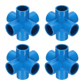 QUARKZMAN 4 Stück 6 Wege PVC Rohrverbindungsstücke 1" Ellbogenrohrverbinder Möbelbauqualität 90-Grad-Rohrkupplung Ellbogenverbindungsstücke für Abwasserrohrinstallationen Garten, Blau