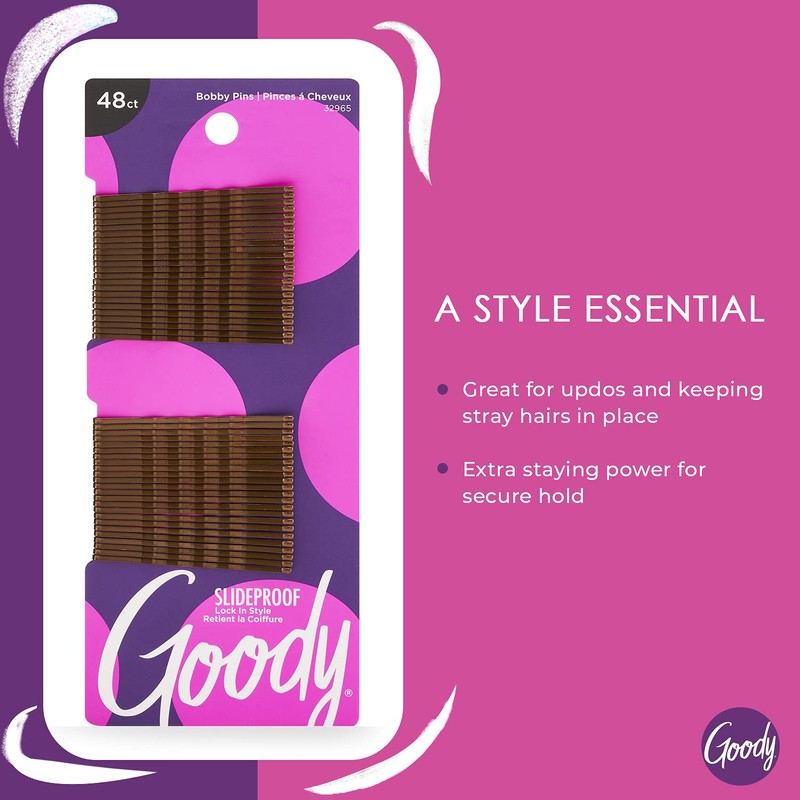 Goody SlideProof Hair Bobby Pins, 18 Count, Brown, Slideproof and
