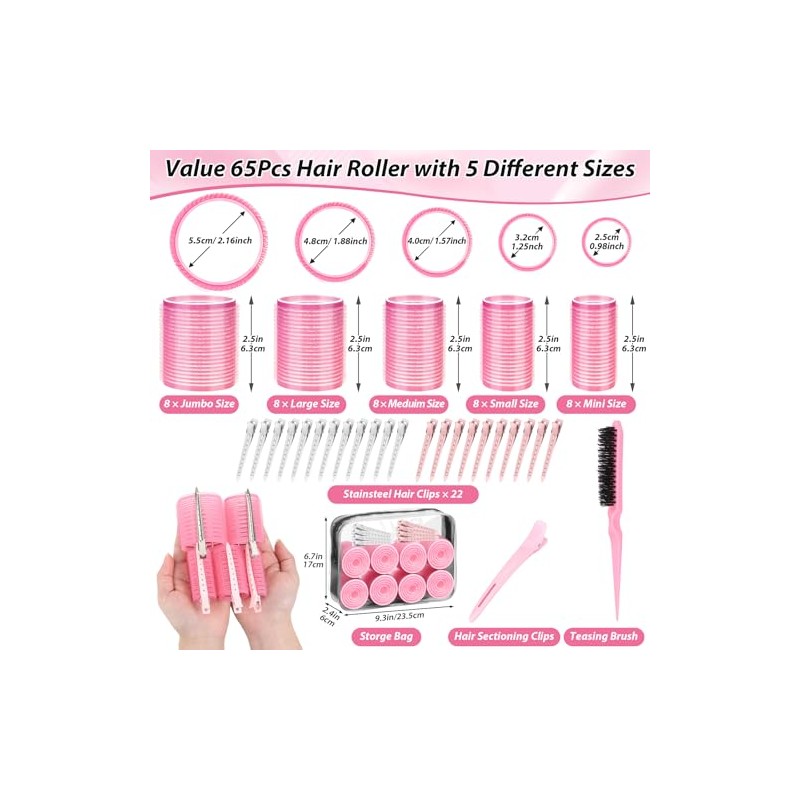 Qinzave 65 PCS Hair Curler Rollers with 5 Sizes Self