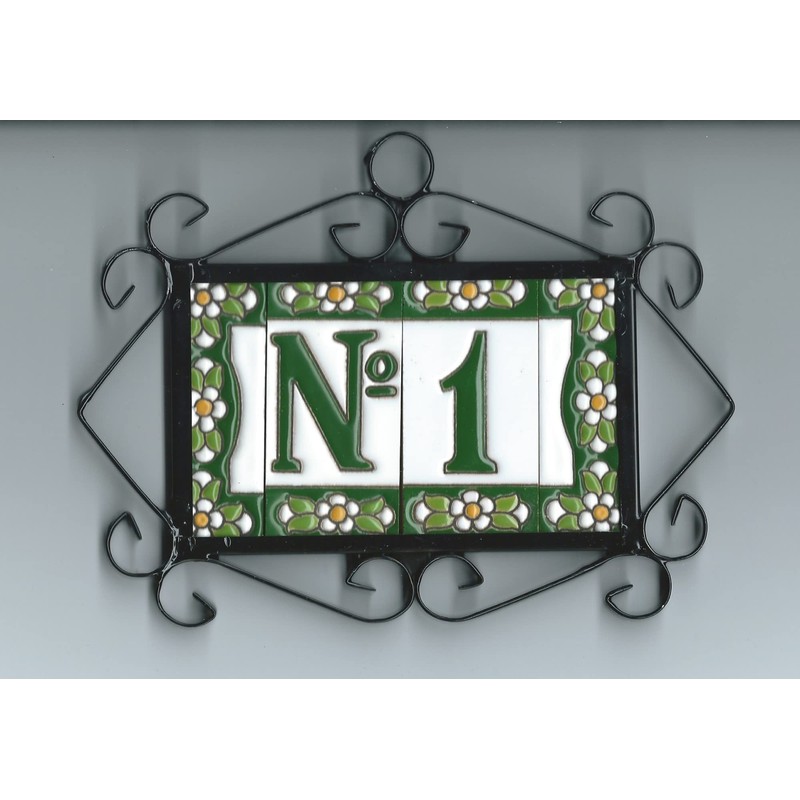 Generic Home Tile Numbers and Letters Ceramic Green Floral 7.5x3.5cm