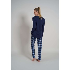 Götzburg Women's Long Sleeve 2-Piece Cotton Pyjamas, Blue-dark all-over