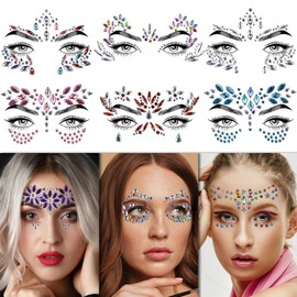 EMOME 12 Sets Face Gems Glitter, Face Eye Body Jewels Rhinestones for Women Kids Makeup, Face Gem Nail Stickers for Fairy Butterfly Costume Accessories Rave Glitter