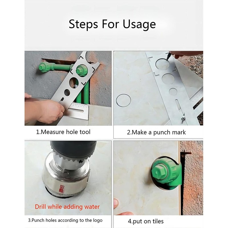 Ceramic Tile Hole Locator, Stainless Steel Universal Punching Tool for