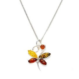 Sayers London Sterling Silver & Multi Coloured Baltic Amber Butterfly Pendant on Chain/Necklace - Chain 22"