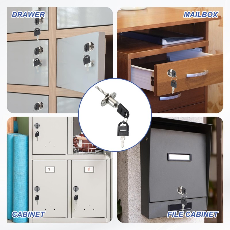 MECCANIXITY Drawer Lock with Keys, 16mm(5/8") Steel File Cabinet Lock