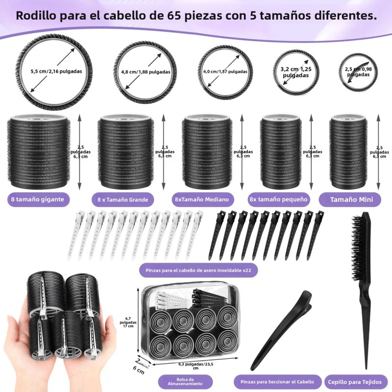 65 Pzs Tubos Rizadores De Cabello Con Abrazadera Plstica