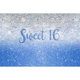 16th Birthday Backdrop for Girls 7x5ft Sparkling Blue Silver Glitter Photography Backgrounds Banner Portrait Girls Birthday Party Decor Photo Booth Studio Props Vinyl