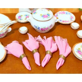 Dollhouse Miniature Furniture   Dollhouse Miniature Pink Cotton Table Napkins with Rings  (ONLY)