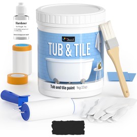 DWIL Tub Paint, Tub and Tile Refinishing Kit 33oz with Tools, Tile Refinishing Kit Black Bathtub Paint Water Based &Low Odor, Easy to Use Sink for Bathroom Kitchen, Semi-Gloss Black, 50-55sq.ft