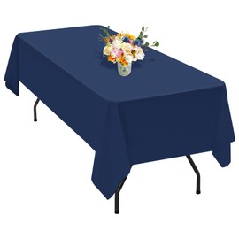 Teruntrue 1 Pack Dark Blue Polyester Tablecloth for 8 Ft Rectangle Table,60 x 126 inch Polyester Fabric Table Cloth Wrinkle Resistant Washable Table Cover,for Wedding,Birthday,Party,Banquets Decorate