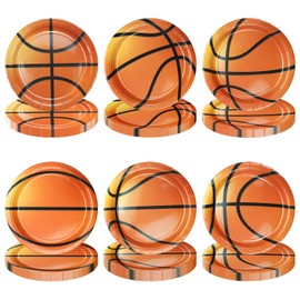 PTECDROTS 60Pcs Basketball Party Plates - 9" Disposable Paper Dinner Plates with 6 Patterns for Kids Sports Event & Baby Basketball Party Decorations