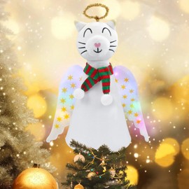 Christmas Tree Topper Decoration Cat Angel with LED Light-Up Wings Holiday Decoration (Cat Angel)