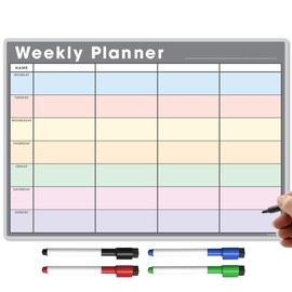 TMS A4 Magnetic Weekly Planner | Dry Wipe Fridge Calendar Whiteboard for Organising Daily Tasks, Meal Planning or Business Plans in Offices | with 4 Dry Erase Marker Pens