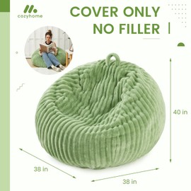 Honeydak Ribbed Rabbit Fur Stuffed Animal Storage Bean Bag Chair Cover (No Filler) Comfy Bean Bag Cover Without Filling or Home Bedroom Decor Organizing Plush Doll Textile Holder(Green,L)