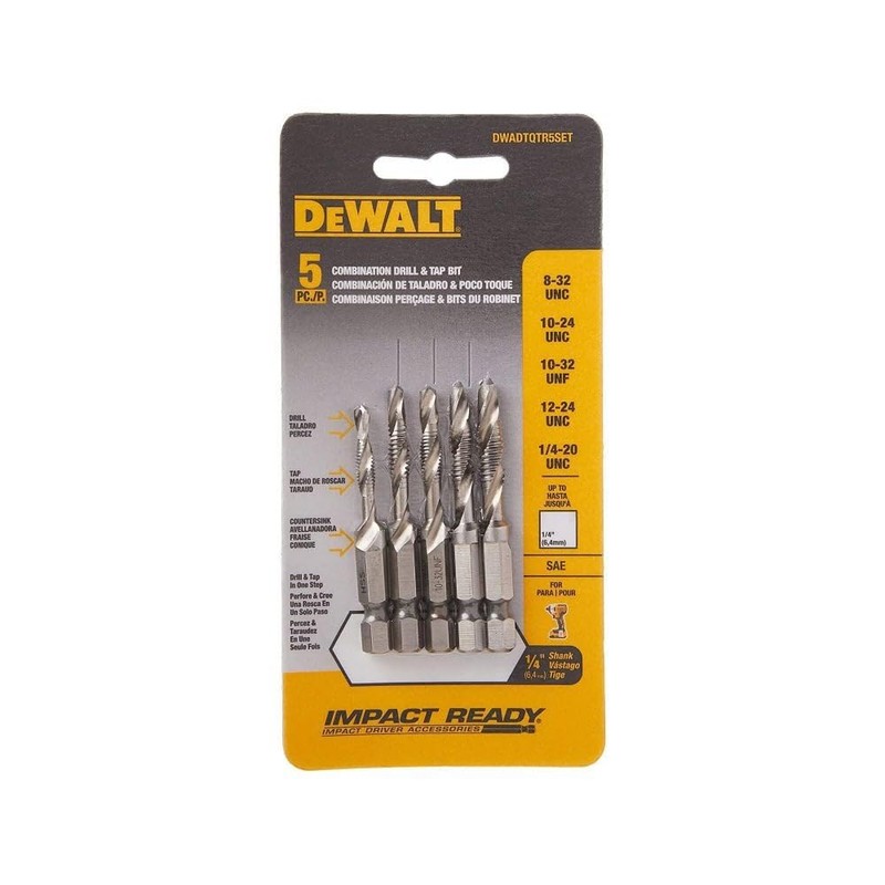 DEWALT Drill Tap Set, Impact Ready, 1/4-Inch, 5-Piece (DWADTQTR5SET)