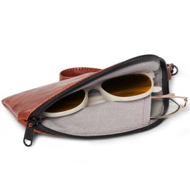Bukere Double Eyeglass Glasses Case, Soft PU Leather Dual Sunglasses Organizer Pouch Bag with Zipper for Men Women