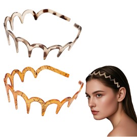 Flomiara 2 Stück Zickzack-Stirnband für Damen und Mädchen, Kunststoffzahn & Komfort gewellte Haarkamm-Stirnbänder, Multi-Stil, flexibles Haar-Accessoire, schwarz, klassisches 90er-Jahre-Stirnband mit