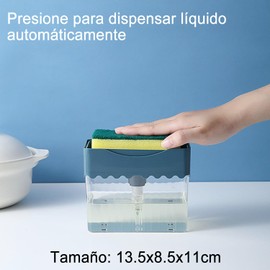 HAKUKU Dispensador de jabón Cocina con Soporte de Esponja 2 en 1 para Cocina, Dispensador de Detergente Rellenable Incluye Esponja
