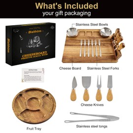 Blaithom Charcuterie Boards Set, Acacia Wood Cheese Board Set for Serving, House Warming Gifts New Home, Wedding & Bridal Shower Gift, Birthday Gift for Women,Halloween