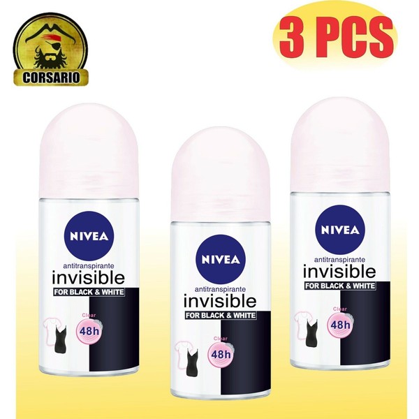 3 X NIVEA WOMEN'S DEODORANT ROLL-ON INVISIBLE FOR BLACK & WHITE ( PACK X3 )