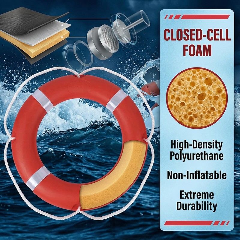 Life Ring Buoy w/ 98.4 FT Floating Rope, Boat &