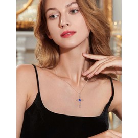 JIWOY Celtic Knot Cross Necklace Sterling Silver Twisted Crucifix Pendant Created Sapphire Religious Jewelry for Women