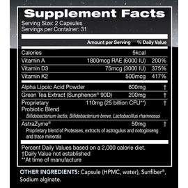 USAEnzymes U.S. Enzymes Immunoxym 62 Capsules (31 Servings). Blend of probiotics, enzymes, Vitamin A, D3, K2 for supprting The Immune System.