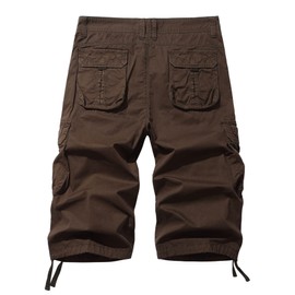 AOYOG Men's Cargo Shorts 3/4 Cotton Relaxed Fit Below Knee Capri Cargo Pants Coffee