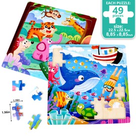 Wooden Puzzles for Kids Ages 2-4 Jigsaw Puzzles for Toddlers 3-5 - Animals Dinosaurs Ocean Farm Learning Travel Games and Travel Toys for 4-8 Year olds Boys and Girls