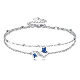 NIFUNAO Butterfly Anklets for Women 925 Sterling Silver Ankle Bracelets for Women Ankle Bracelets Women's Anklets Double Layered Chain for Women