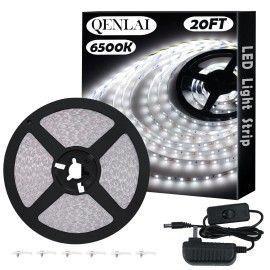 QENLAI 20ft White LED Light Strip Kit, 6500K Strip Light, 360 LED 12V Flexibl...
