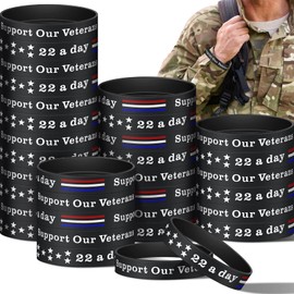 50 Pieces Memorial Day Silicone Bracelets Veteran's Day Rubber Wristband 22 a Day Support Our Veterans Military Silicone Bracelet Bulk for Men Women Flag Day Independence Day, 7.95 x 0.47 Inches