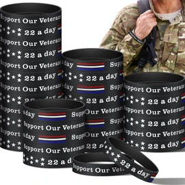 Zubebe 50 Pcs 250th Anniversary Patriotic Veterans Bracelets, 22 a Day Silicone Wristbands Bulk, American Flag USA Bracelets for Military Appreciation, Veterans Day, Memorial Events and Men