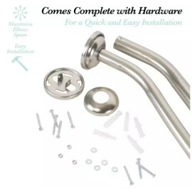 Bath Bliss Curved Wall Mounted Shower Curtain Rod in Satin Nickel Adjustable 44 in to 72 in