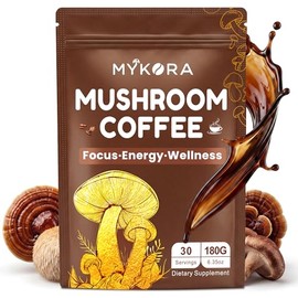 Mushroom Coffee 2000mg, Organic Instant Coffee with 6 Adaptogenic Mushrooms (Lion’s Mane & Turkey Tail), with MCT Oil & Coconut, for Focus, Energy, Digestion & Immune Support, 30 Servings
