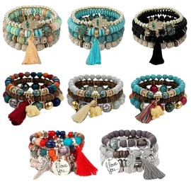 Set Divina Pulsera Brazalete Moda Cuencas Dije Multicapa Mano Fatima Fortuna Buena Suerte Amor Cuarzos Bohemian Bracelets Multiples Colores Pulseras Bohemias (M10)