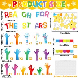 Reach for The Stars Bulletin Board Decorations Set Welcome Back to School Colorful Handprint Paper Cutouts Motivational Classroom Bulletin Board Decor for Preschool Supplies Door Chalkboard Wall