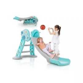 Costway 3 in 1 Foldable Toddler Slide Playset w/ Basketball Hoop Small Basketball & Pump