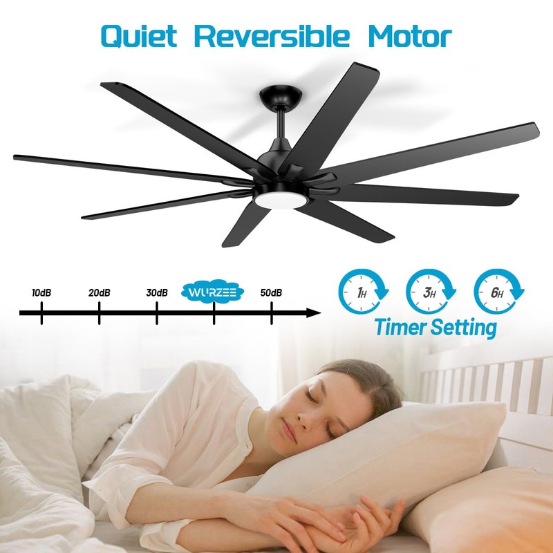 wurzee 72 inch Ceiling Fans, 3CCT LED Reversible DC Motor,