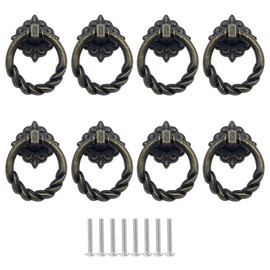 Jan eYi Pack of 8 Vintage Bronze Drawer Handles, Furniture Knobs, Ring Handles, Vintage Pull Handles, Vintage Chest of Drawers Handles, Retro Drawer Handles for Furniture, Cupboard, Chest of Drawers