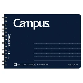 Kokuyo T193BT-DB Campus Twin Ring Notebook, Adult Campus, Half Size, Dotted B6 Model, Navy, 50 Sheets