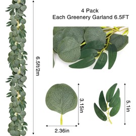 4 Pack Artificial Eucalyptus Garland with Willow Leaves, 6.5 Feet Fake Greenery Vines Swag for Wedding Table Runner Doorways Decoration Indoor Outdoor