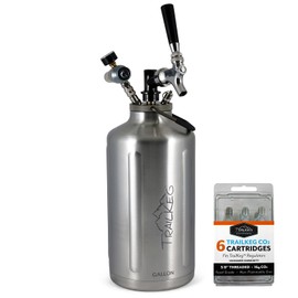 TrailKeg - Gallon Stainless Steel Growler for Beer - 6-Pack 16g Co2 - Vacuum Insulated Double Wall Design - Chrome Tap and Dual Stage CO2 Regulator - Keeps Drinks Perfectly Cold and Carbonated