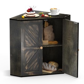 Trironsun Corner Bread Box for Kitchen Counter Double Layer Bamboo Bread Storage Container Large Capacity Bread Storage Bin Farmhouse Breadbox Organizer (Antique Black)