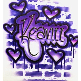 Airbrush Hip Hop Graffiti 80's 90's T shirt, Purple Brick Wall and Hearts