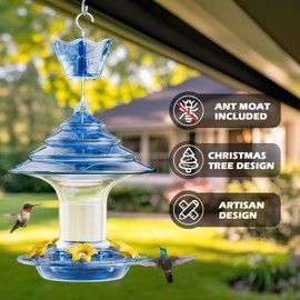 Birdream Hummingbird Feeder for Outdoors Hanging, 40 OZ Humming Birds Feeders with 10 Bee Guard Feeding Ports & Built-in Ant Moat and Brush, Bird Feeder for Outside, Gifts for Women - Blue