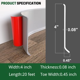 GAMZAU Flexible Baseboard Molding Trim, 4 Inch x 20 Feet Peel and Stick Vinyl Wall Base Cove Base, Self-Adhesive Rubber Wall Base Moulding Trim(S100,Gray)